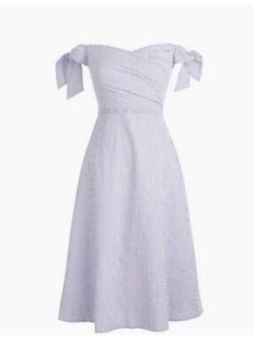 J. Crew Blue & White Seersucker Tie-Shoulder Midi Dress